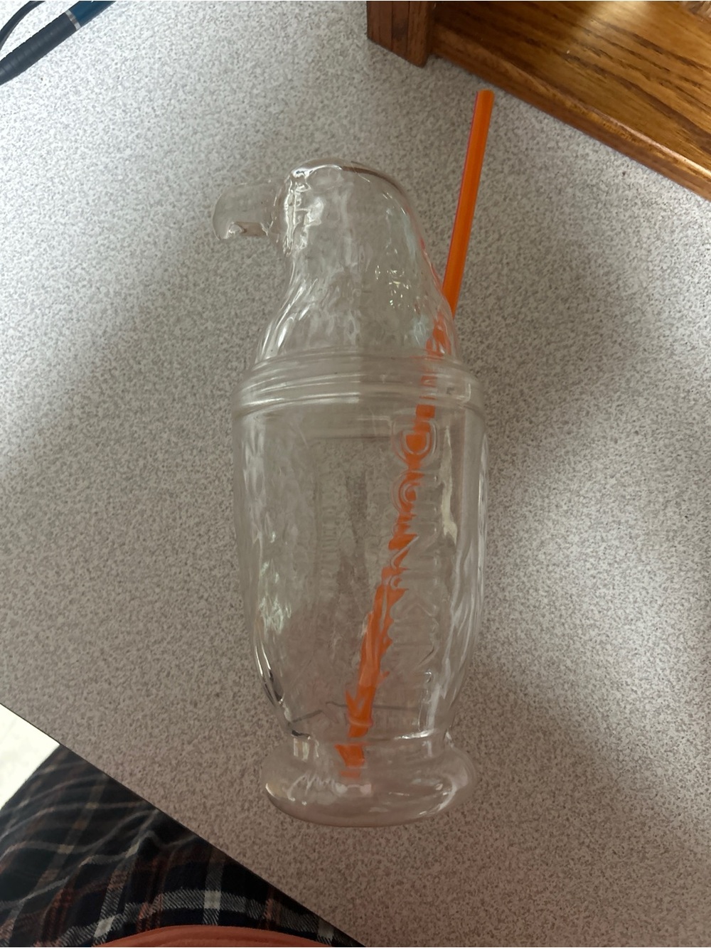 Dunkin doughnuts Clear Eagle-Shaped Tumbler with Orange Straw - Home Dining